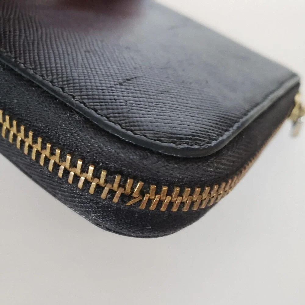Prada Long Wallet Leather Zipper Black Zip Around Italy Continental Logo Clutch - Picture 8 of 13